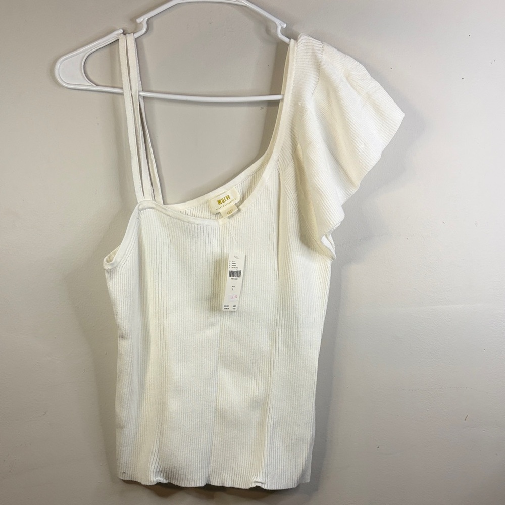 Anthropologie Maeve Asymmetric One Shoulder Ruffle Ribbed Tank L #19